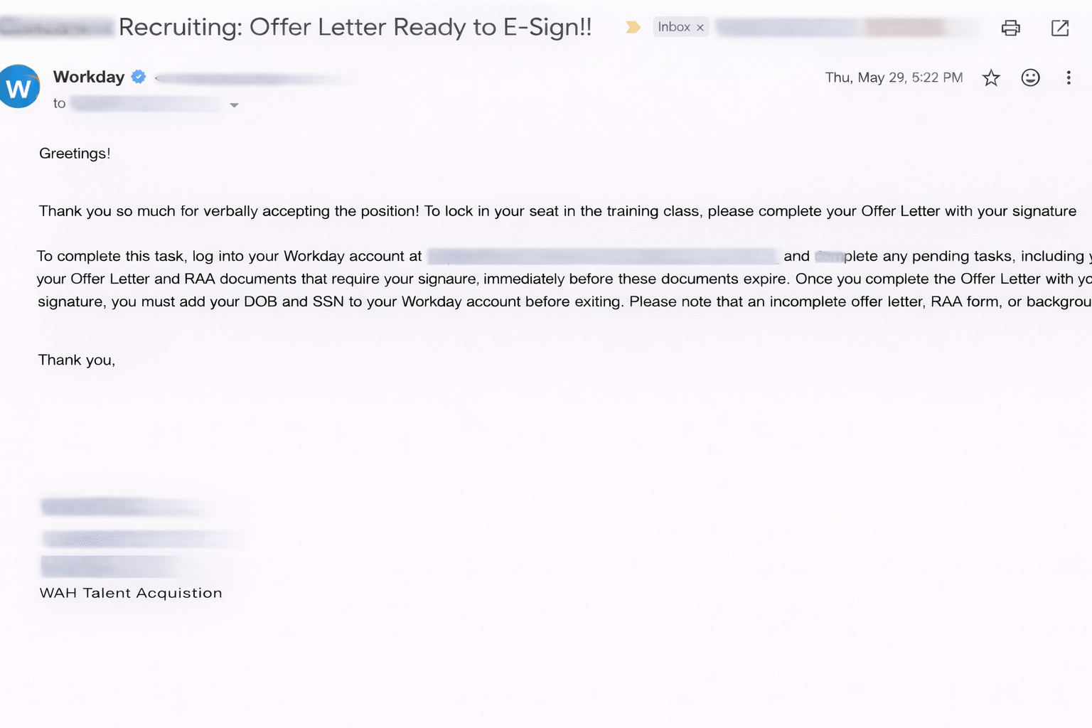 Offer letter message